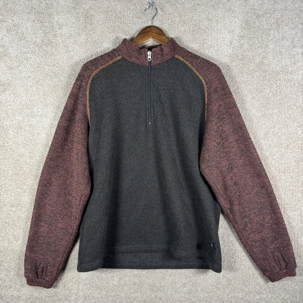 Kuhl Alfpaca Fleece Pullover Mens Large Gray Red‎ 1/4 Zip Hiking Sweater